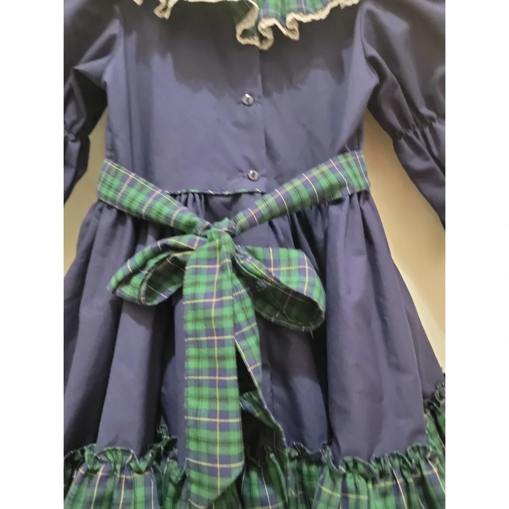 Vintage Mini World Provo Utah Girls 5 Navy Blue Lace Cottagecore Prairie Dress